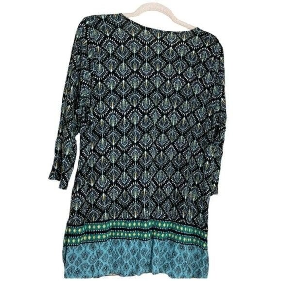 J. Jill Womens Shirt Medium Floral Boho Blouse Tunic Blue Green - Picture 2 of 6